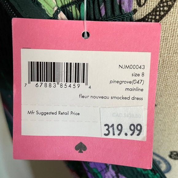 NWT - Kate Spade Pinegrove Fleur Nouveau Smocked Dress Size 8 - Picture 9 of 14